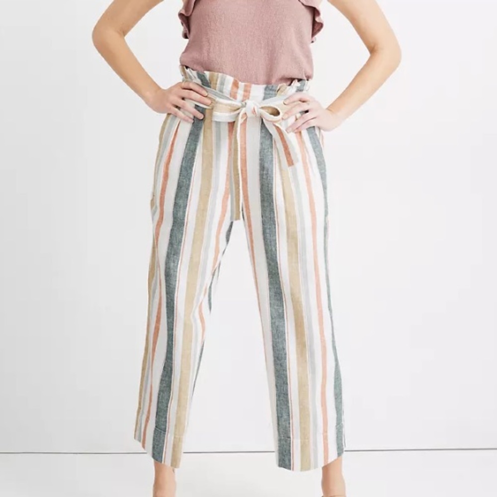 Madewell Tie-Waist Huston Pull-On Crop Pant Stripe